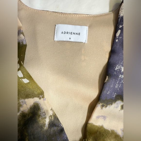 ADRIENNE Gray/lavender & green abstract print surplice layered mini dress size S - Picture 10 of 14